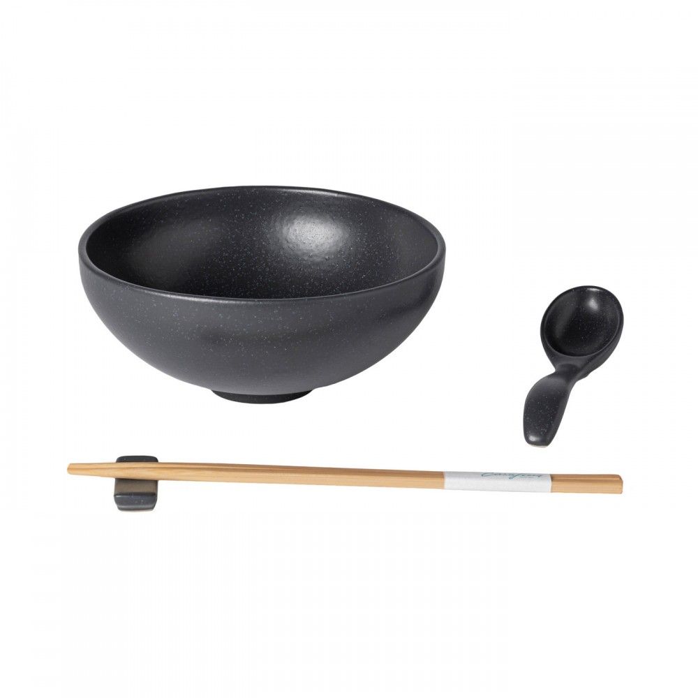 Casafina Pacifica Suppen/Salatschale Set, mit Löffel und Stäbchen, anthrazit/grey, D 19cm, H 8cm, 0,97L