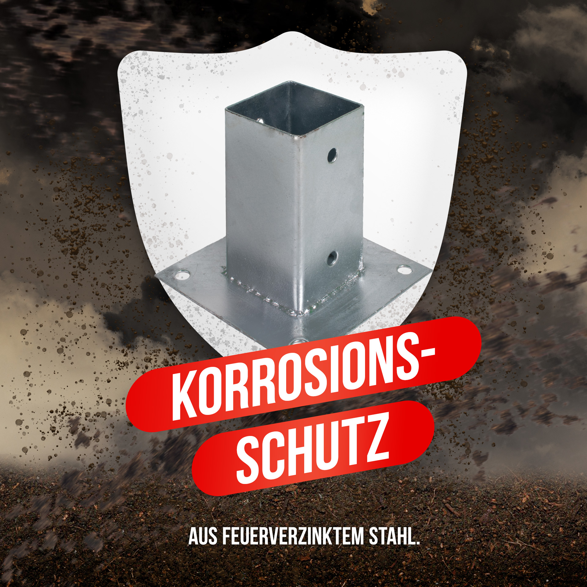 Aufschraubhülse (71 mm) für Vierkantpfosten, feuerverzinkt, silber Aufschraubhülse (71 mm) für Vierkantpfosten, feuerverzinkt, silber