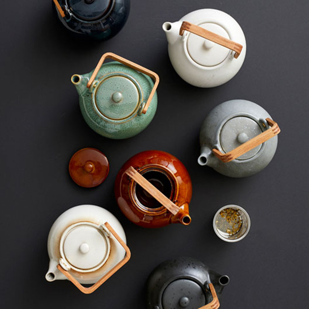 Teekanne mit Holzgriff, Dunkelblau, 1,2L