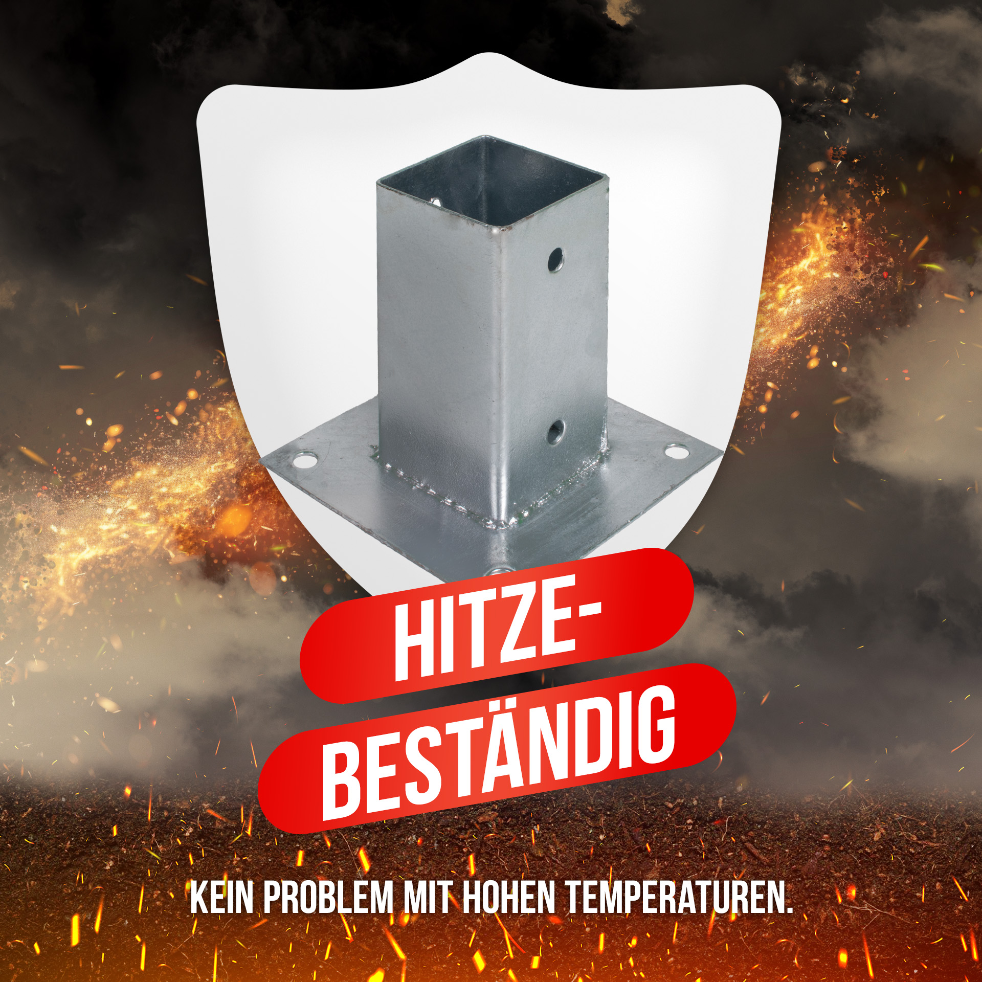 Aufschraubhülse (71 mm) für Vierkantpfosten, feuerverzinkt, silber Aufschraubhülse (71 mm) für Vierkantpfosten, feuerverzinkt, silber
