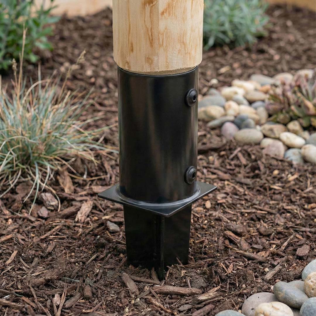 Post anchor round (81 mm) for milled and partially milled posts, powder-coated, black Post anchor round (81 mm) for milled and partially milled posts, powder-coated, black