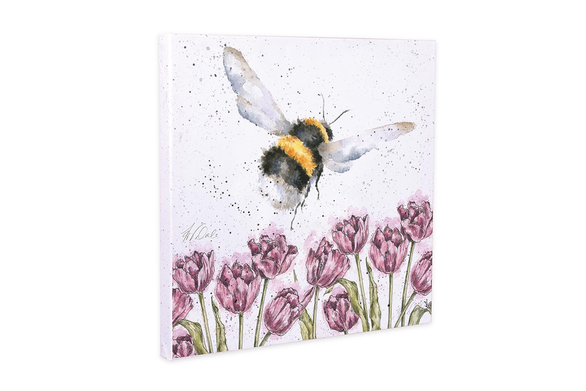 Wrendale Leinwand medium, Aufdruck Hummel & Blumen, "Flug der Hummel",  50x50cm