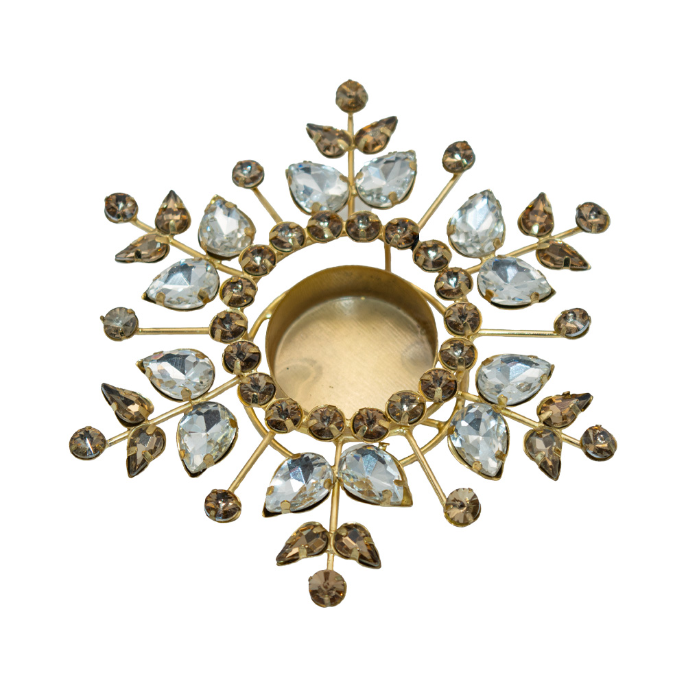 Kerzenhalter für Teelicht, Gold, Blätter mit weißen und goldenen Steinen Kerzenhalter für Teelicht, Gold, Blätter mit weißen und goldenen Steinen