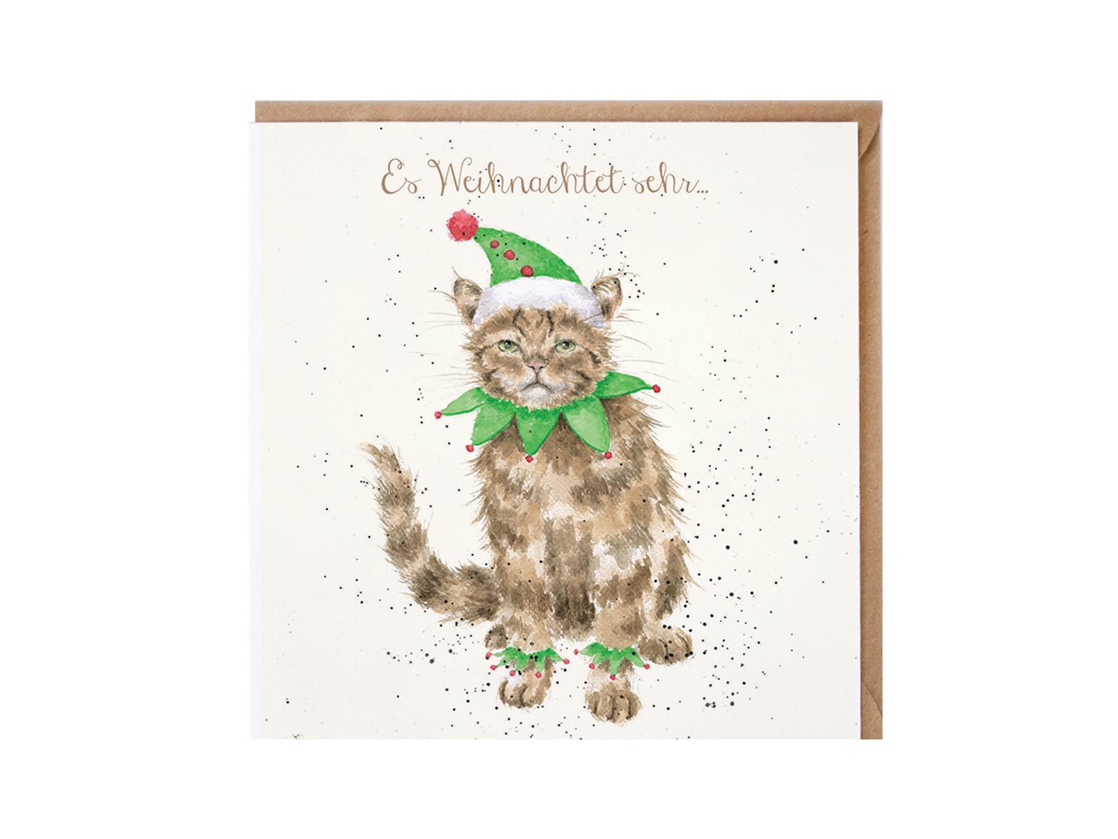 Wrendale Doppelkarte Weihnachten mit Umschlag, Es Weihnachtet sehr..., Motiv Katze im Elfkostüm,15x15 cm Wrendale Doppelkarte Weihnachten mit Umschlag, Es Weihnachtet sehr..., Motiv Katze im Elfkostüm,15x15 cm