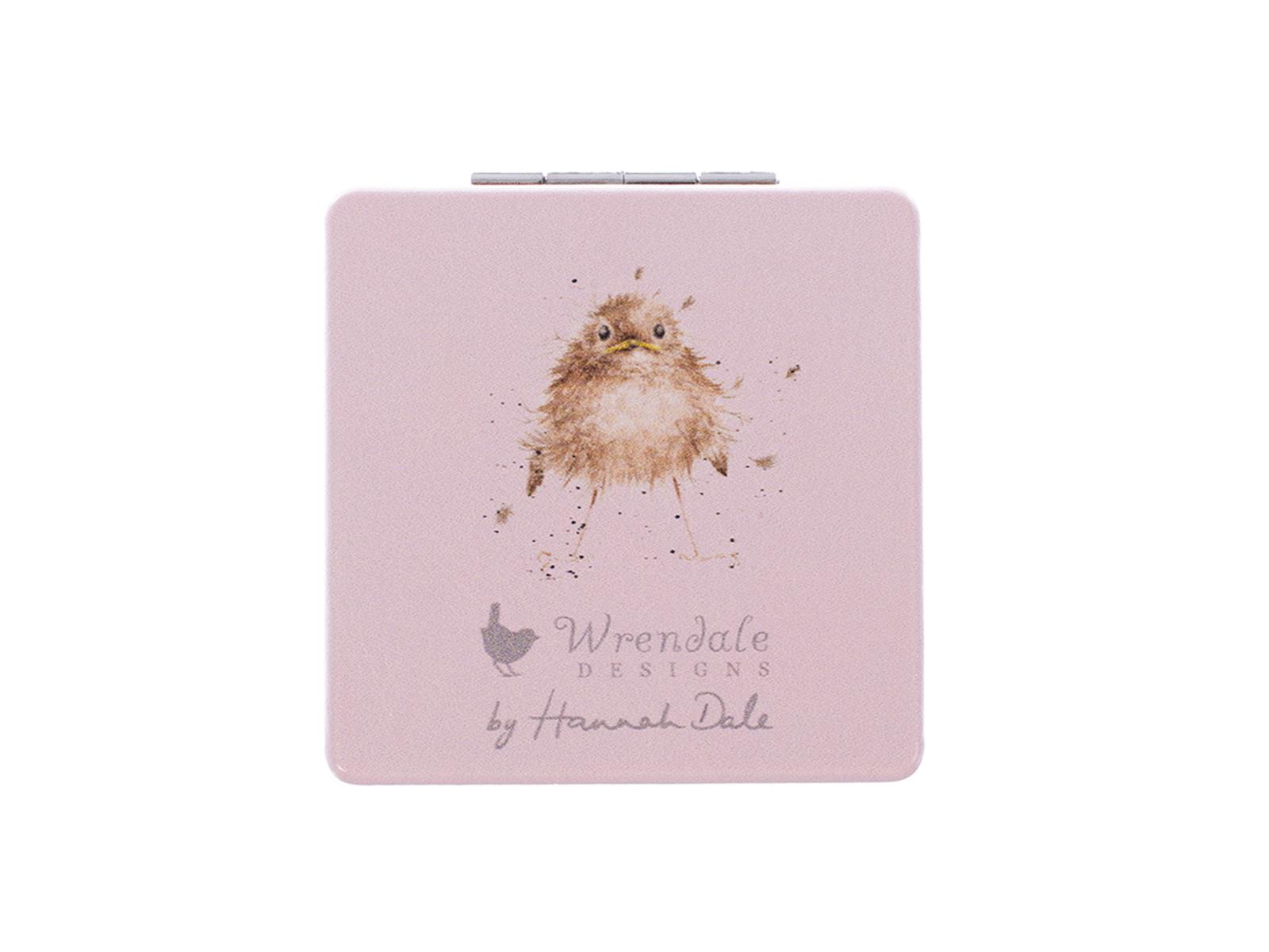Wrendale Taschenspiegel zum klappen in Geschenkschachtel, Motiv Vogelpaar im Nest, rosa,7x7cm