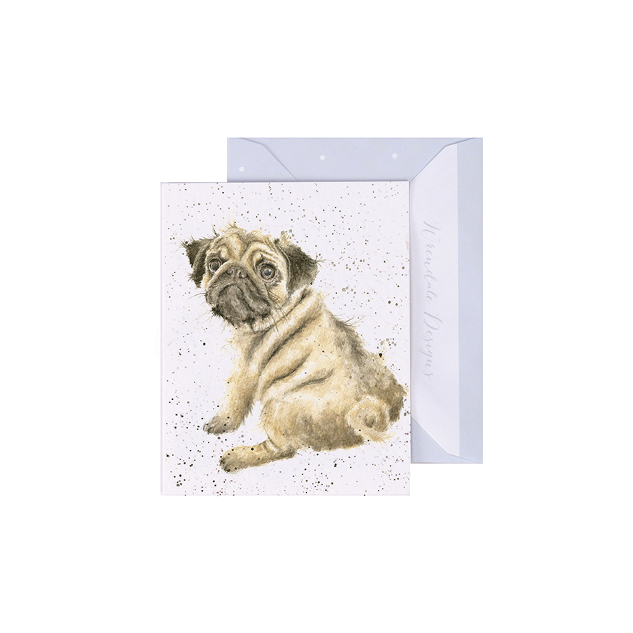 Wrendale Mini-Karte mit Umschlag, Motiv Mops schaut über Schulter, Pug Love Wrendale Mini-Karte mit Umschlag, Motiv Mops schaut über Schulter, Pug Love