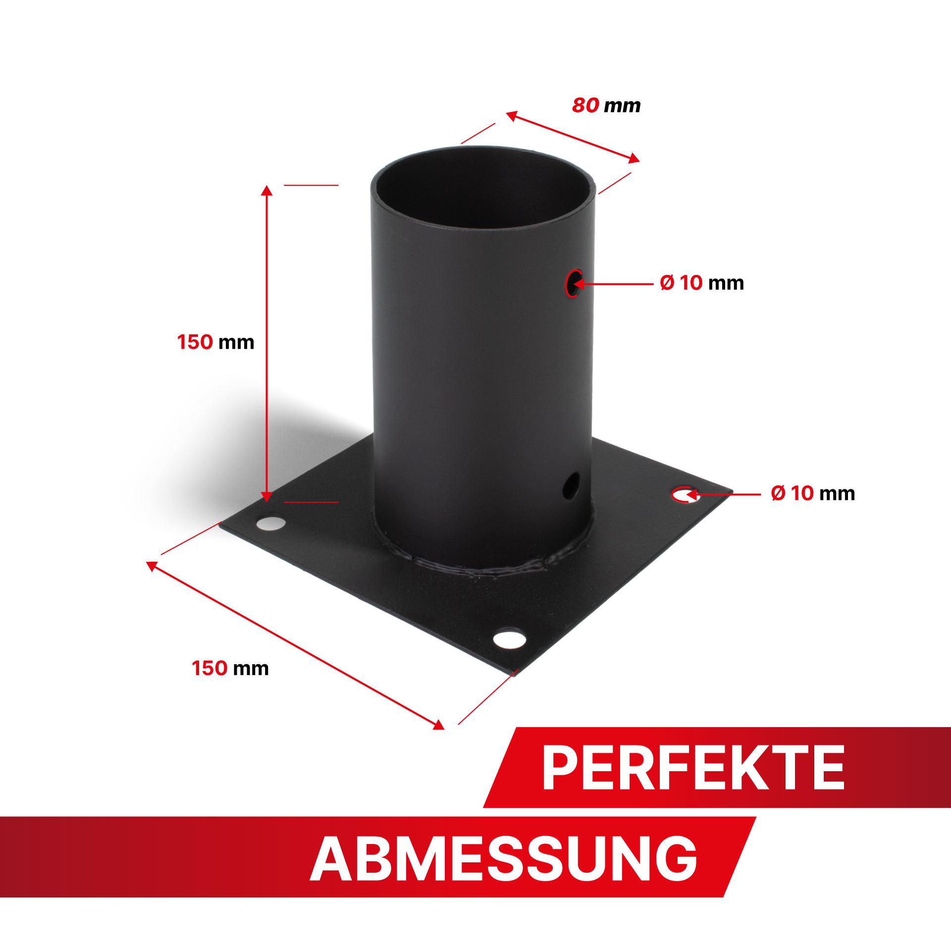 Aufschraubhülse (80 mm) für Rundholzpfosten, pulverbeschichtet, schwarz