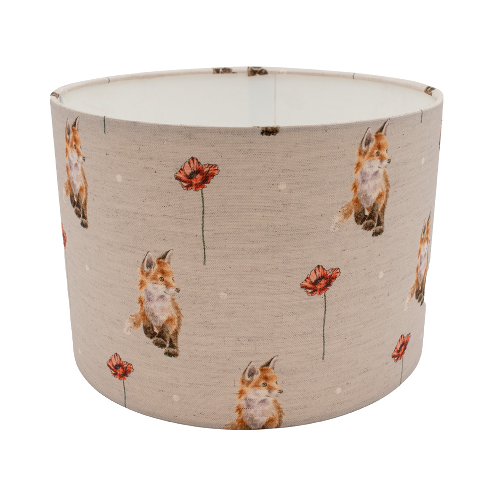 Wrendale Lampenschirm klein, Stoff, Motiv Füchse und Mohnblumen, natur/beige, D 30 cm, H 21cm