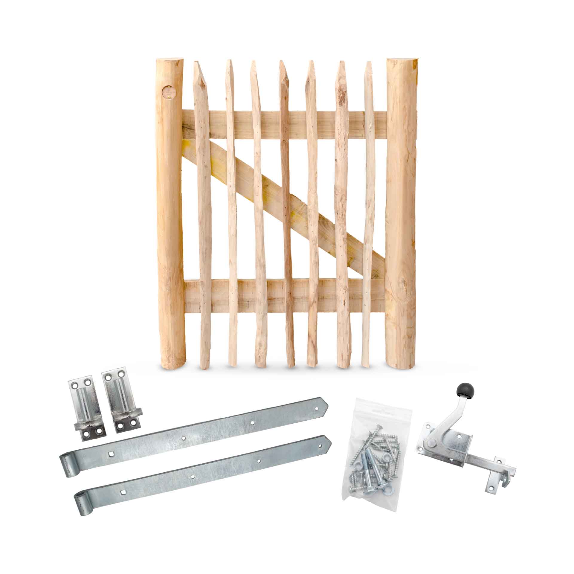Staketenzaun-Tor Set (silber) aus Edelkastanie, Breite 75 cm, Höhe 90 cm (genagelte Ausführung)