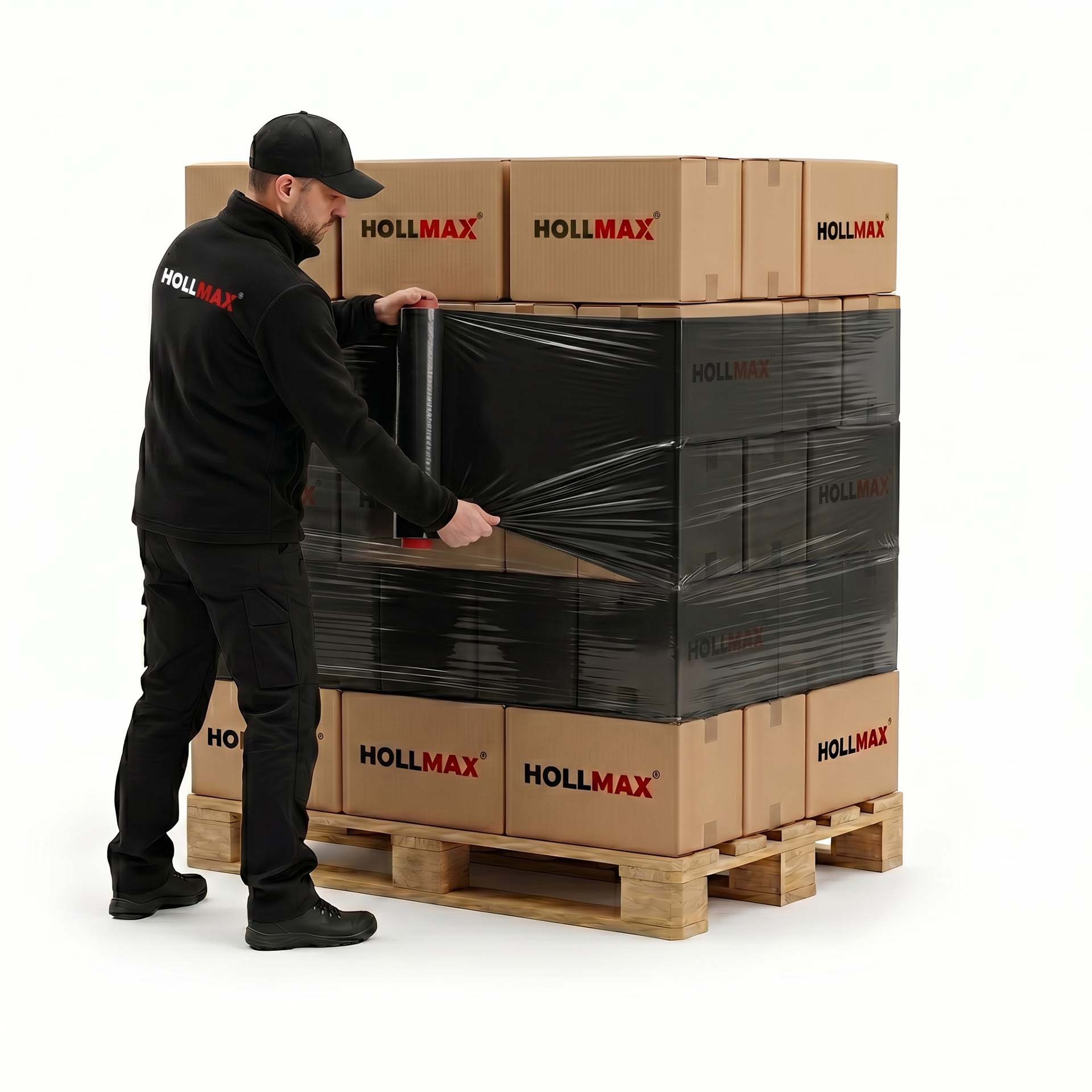 HOLLMAX Profi Stretchfolie, 17 my, 320 m, Karton (8 Stück à 2,5 kg), Schwarz HOLLMAX Profi Stretchfolie, 23 my, 236 m, Palette (240 Stück à 2,5 kg), Schwarz
