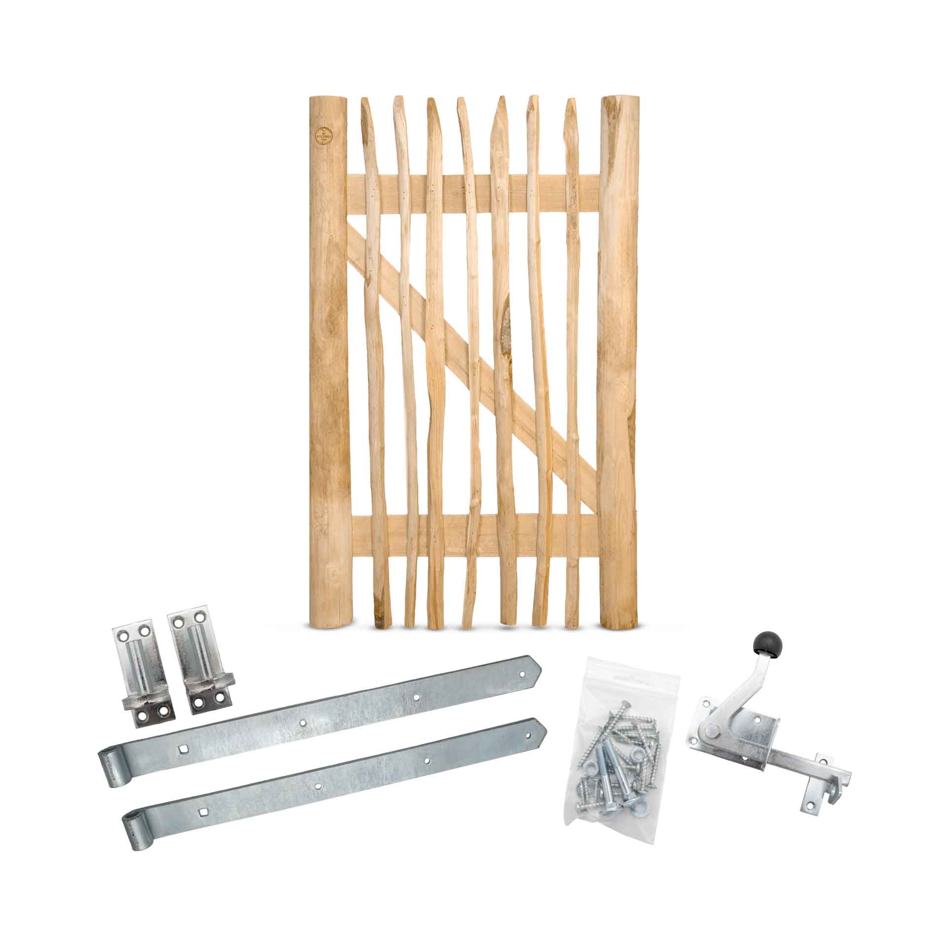 Staketenzaun-Tor Set (silber) aus Edelkastanie, Breite 75 cm, Höhe 120 cm (genagelte Ausführung)