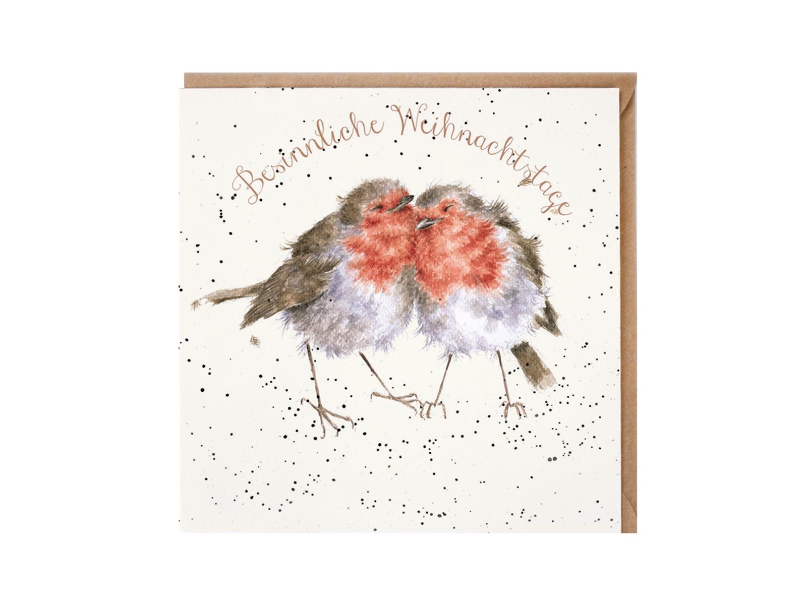 Wrendale Doppelkarte Weihnachten mit Umschlag, Besinnliche Weihnachtstage. Motiv Rotkehlchenpaar kuschelt "BIrds of a Feather" Wrendale Doppelkarte Weihnachten mit Umschlag, Besinnliche Weihnachtstage. Motiv Rotkehlchenpaar kuschelt "BIrds of a Feather"
