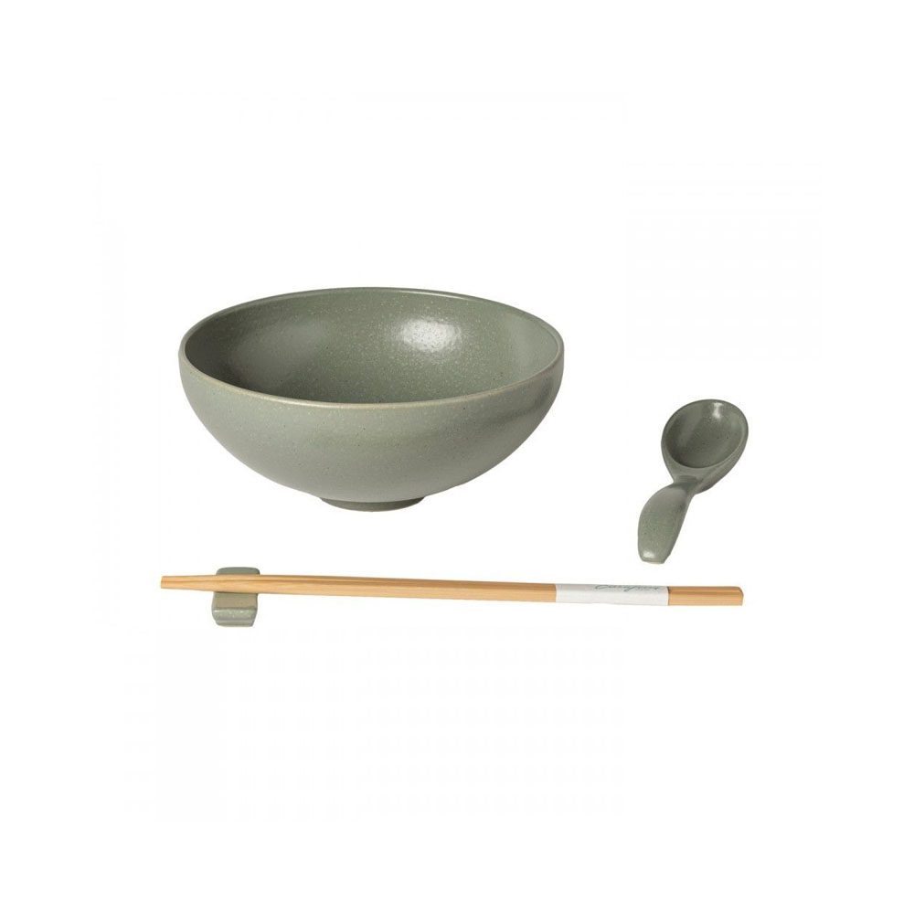 Casafina Pacifica Suppen/Salatschale Set, mit Löffel und Stäbchen, Artischocke, 19x8cm, 0,97L