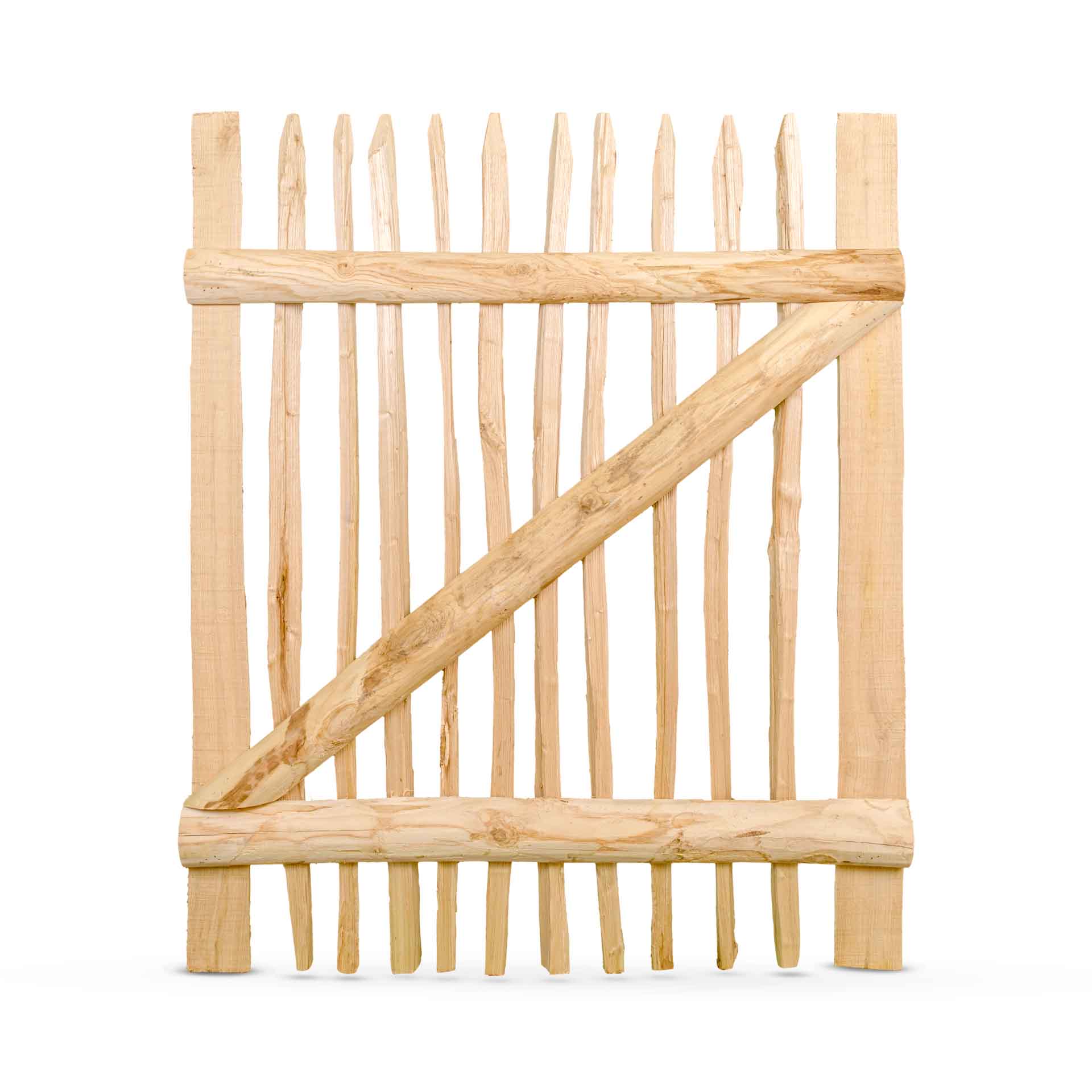 Staketenzaun-Tor Set (schwarz) aus Edelkastanie, Breite 100 cm, Höhe 120 cm (genagelte Ausführung)