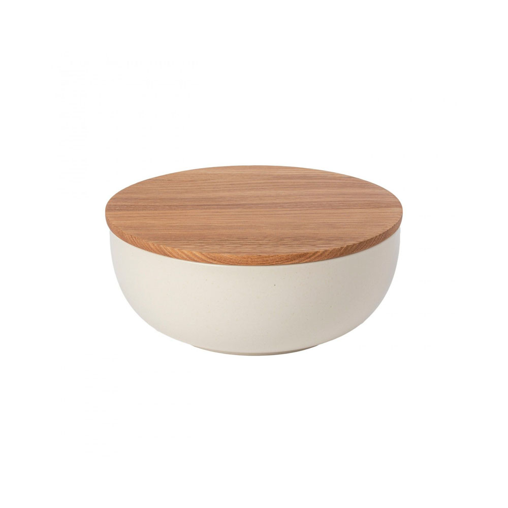 Casafina Pacifica Salatschüssel mit Holzdeckel, vanilla, D 25cm, H 10cm, 3 L