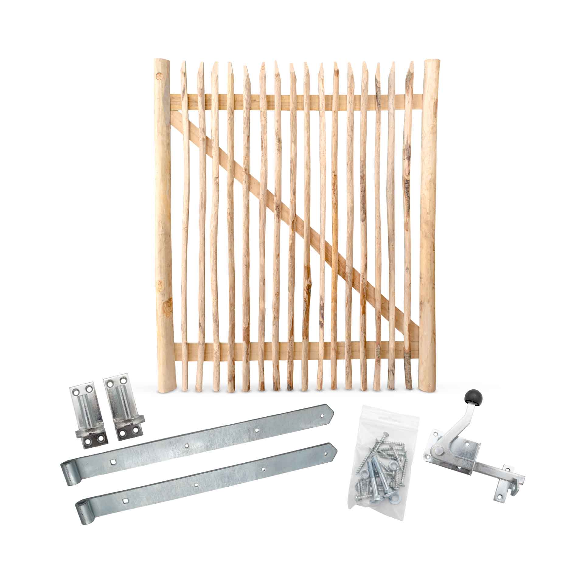 Classic Staketenzaun-Tor Set (silber) aus Edelkastanie, Breite 150 cm, Höhe 175 cm (genagelte Ausführung) Classic Staketenzaun-Tor Set (silber) aus Edelkastanie, Breite 150 cm, Höhe 175 cm (genagelte Ausführung)