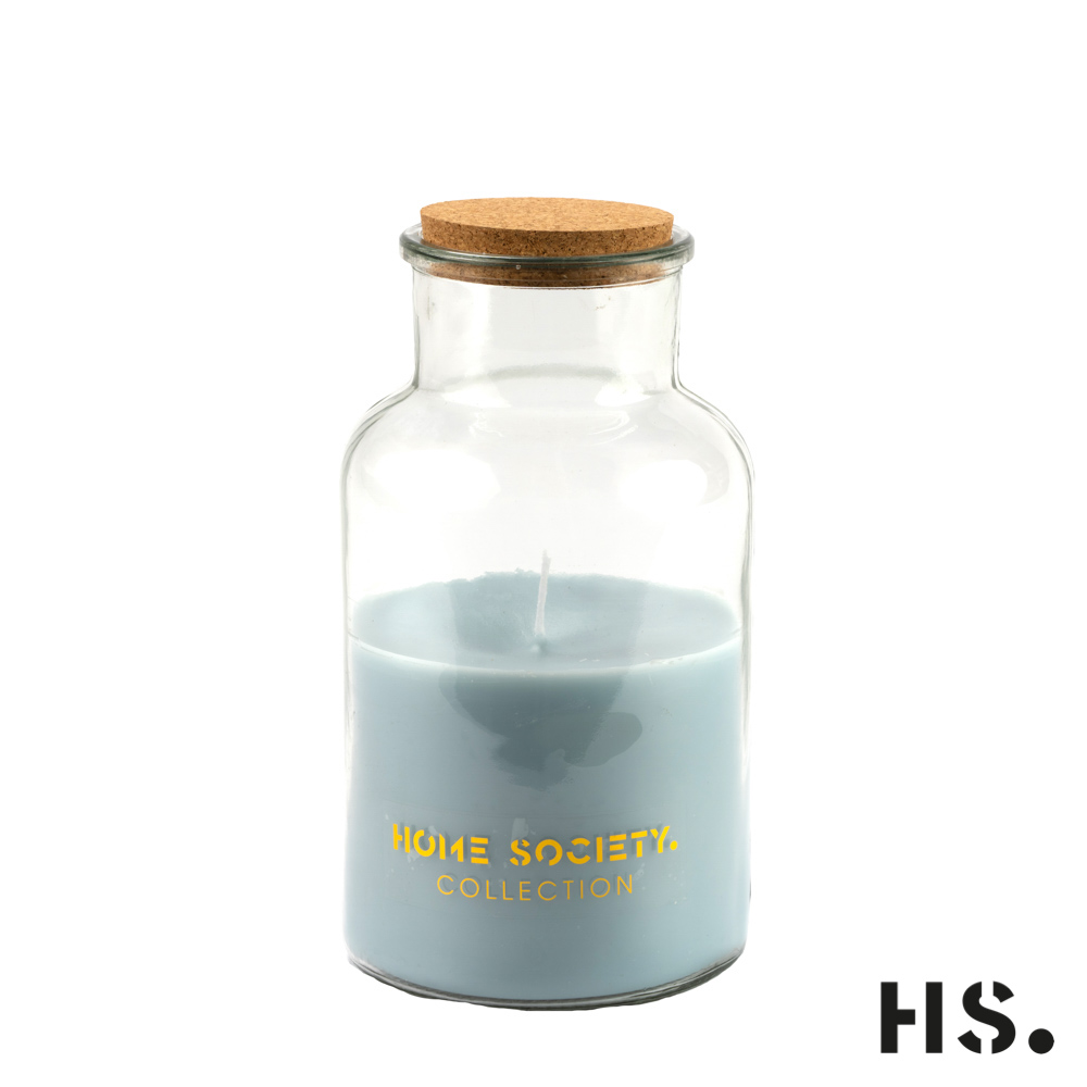 Kerze im Glas mit Korkdeckel L, Hellblau