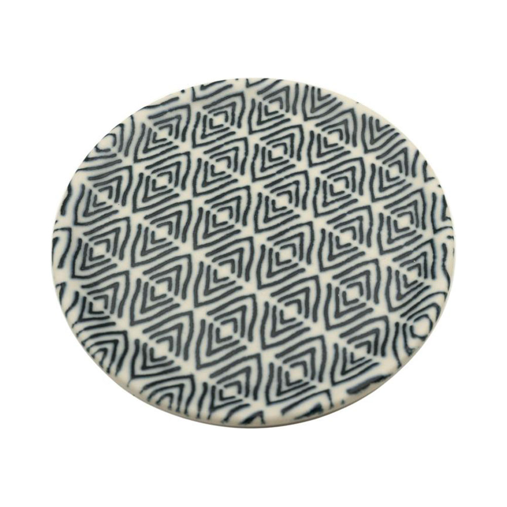 Augusta, Glasuntersetzer, Feinsteinzeug, Rautenmuster, blauschwarz/creme, D 11,5cm