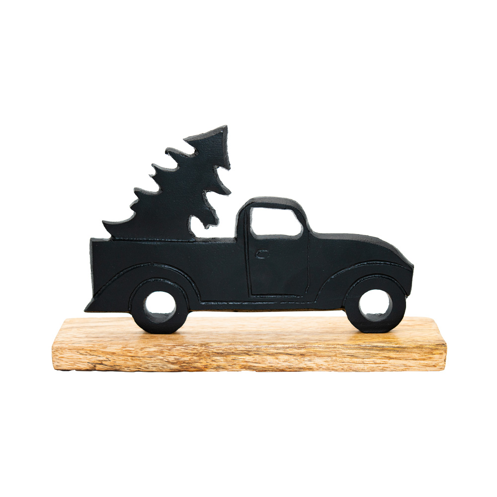 Deko Auto auf Holzbrett, Schwarz