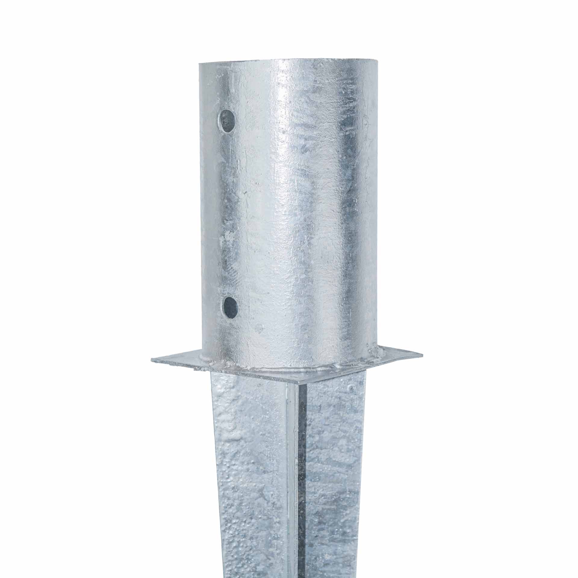 Post anchor round (81 mm) for milled and partially milled posts, galvanized, silver Post anchor round (81 mm) for milled and partially milled posts, galvanized, silver