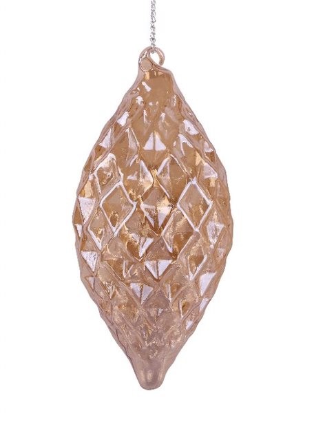 Glaszapfen aus Glas zum aufhängen, Rautenmuster, Glasbraun, 18x6 cm