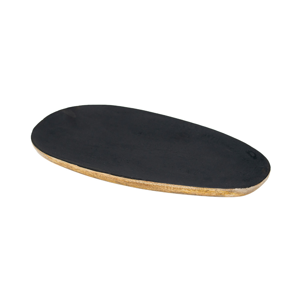 Holztablett oval, Gold und Schwarz, Klein Holztablett oval, Gold und Schwarz, Klein