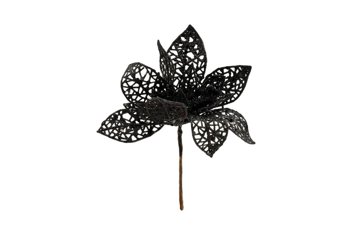 Colmore Dekoblüte, schwarz Glitzer, D 14cm