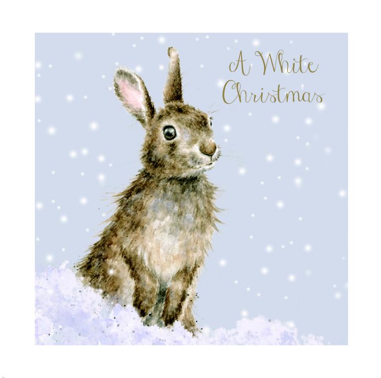 Wrendale Weihnachtskarten Set " White Christmas", Hase sitzt aufrecht im Schnee, 8 Karten mit Umschlag und Text, 12x12 cm Wrendale Weihnachtskarten Set " White Christmas", Hase sitzt aufrecht im Schnee, 8 Karten mit Umschlag und Text, 12x12 cm