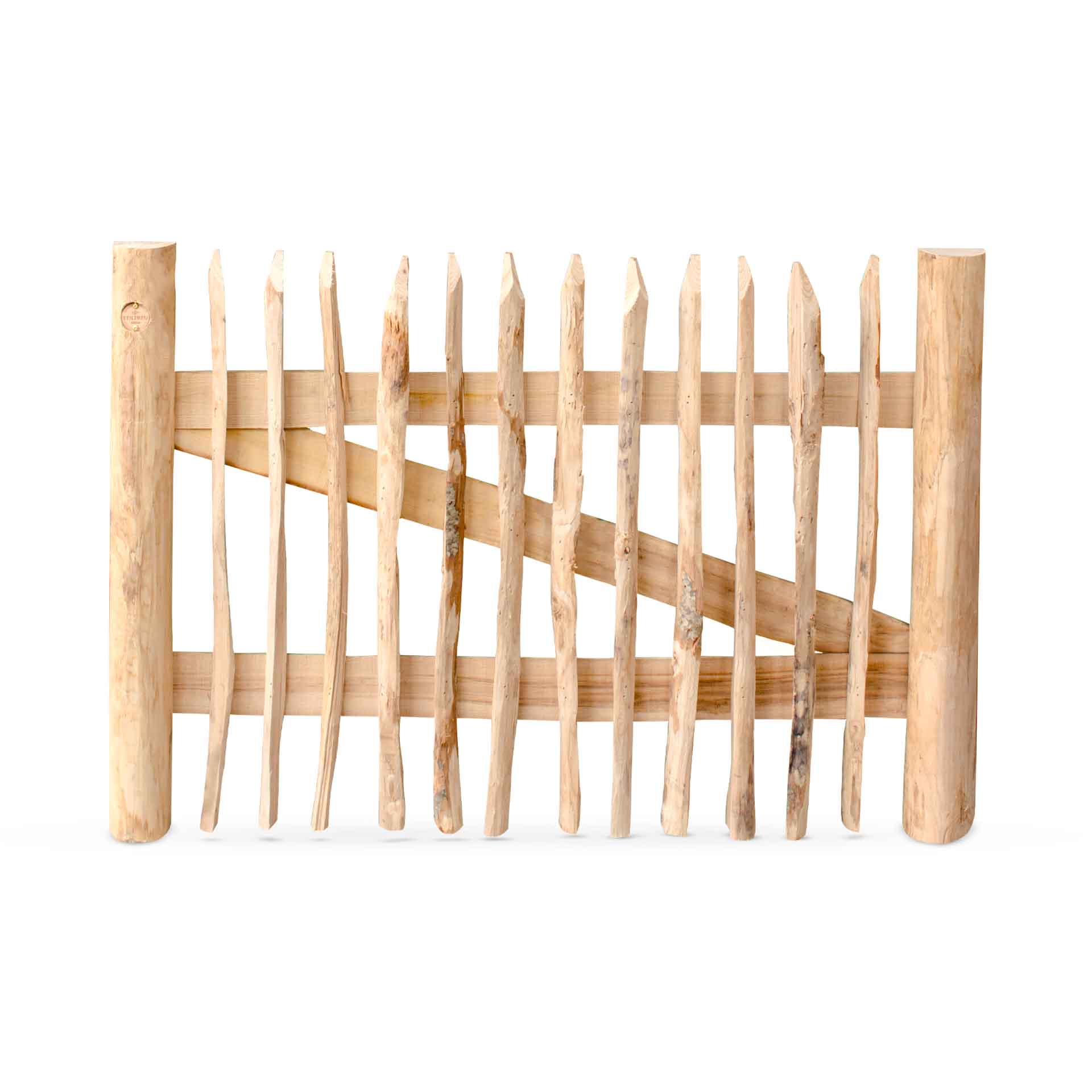 Staketenzaun-Tor Set (schwarz) aus Edelkastanie, Breite 120 cm, Höhe 75 cm (genagelte Ausführung)