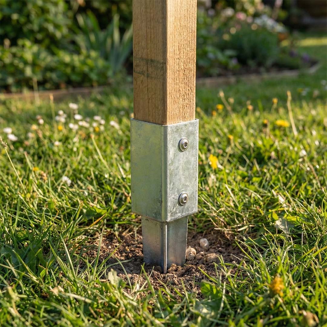 Post anchor (71 mm) for square posts, galvanized, silver