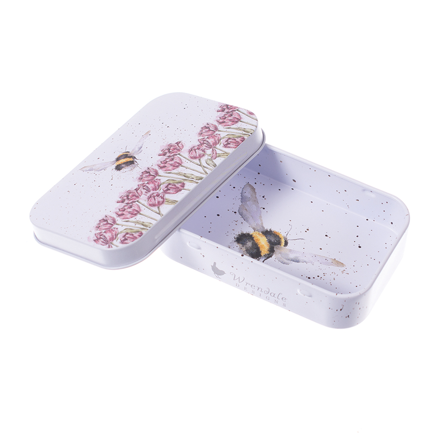 Wrendale kleine Dose/Pillendose, Motiv Hummel fliegt über Blumenfeld,  9,5x6x2 cm