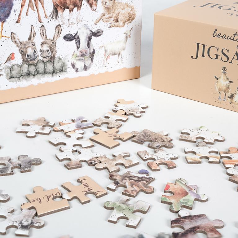 Wrendale Puzzle "Farmyard Friends", in Schachtel, Motiv verschiedene Tiere, beige/weiß, 1000 Teilig, Puzzle 51x69cm