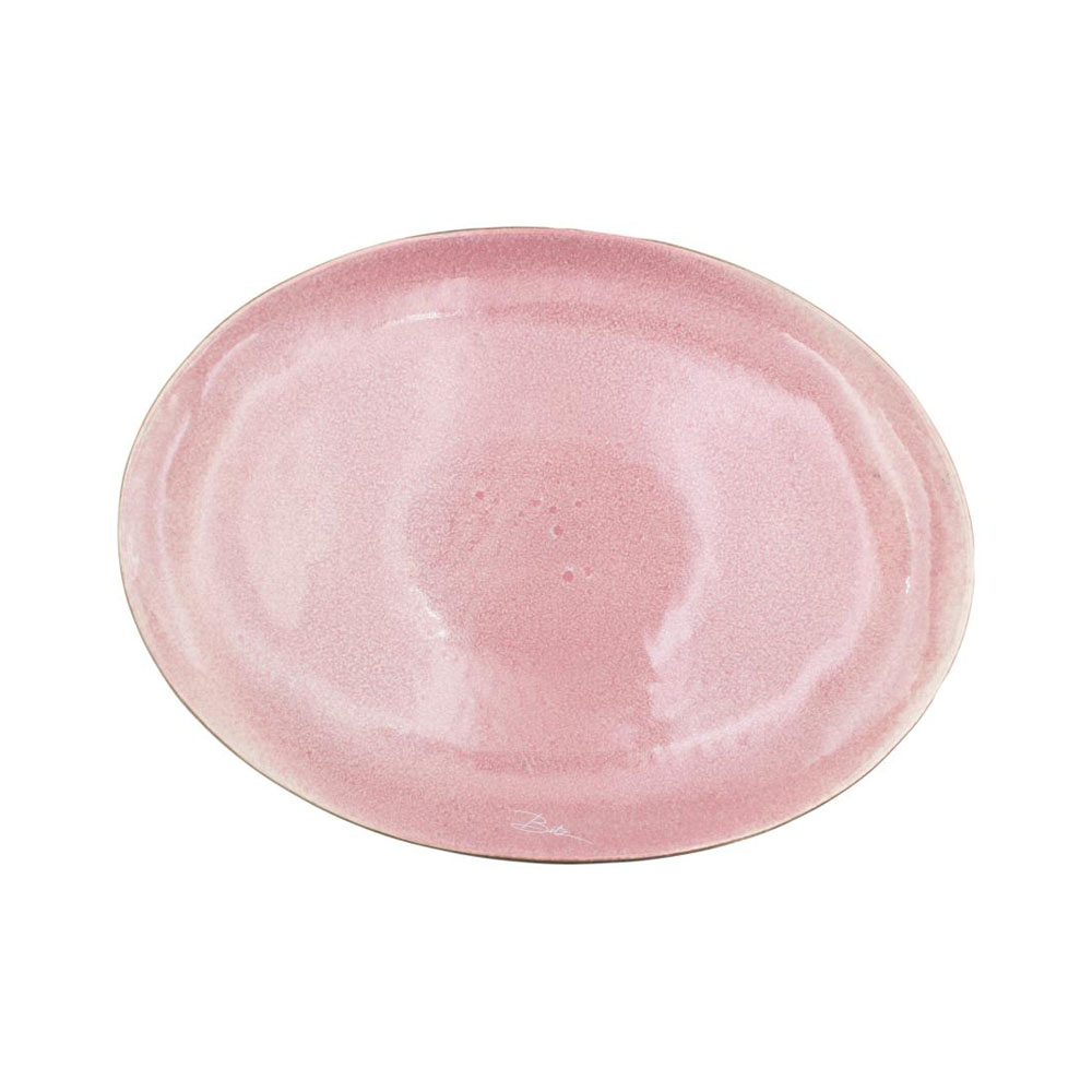 Bitz Servierschale oval, Steingut grau pink, 45x34cm