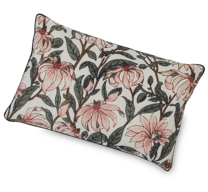 Kissenhülle Jardin, Blumenmotiv, mit grünem Keder, rose/grün/natur, 38x58cm