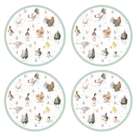WRENDALE Tischsets Rund in Geschenkverpackung, 4er Set, Hühner und Enten,  D 31 cm