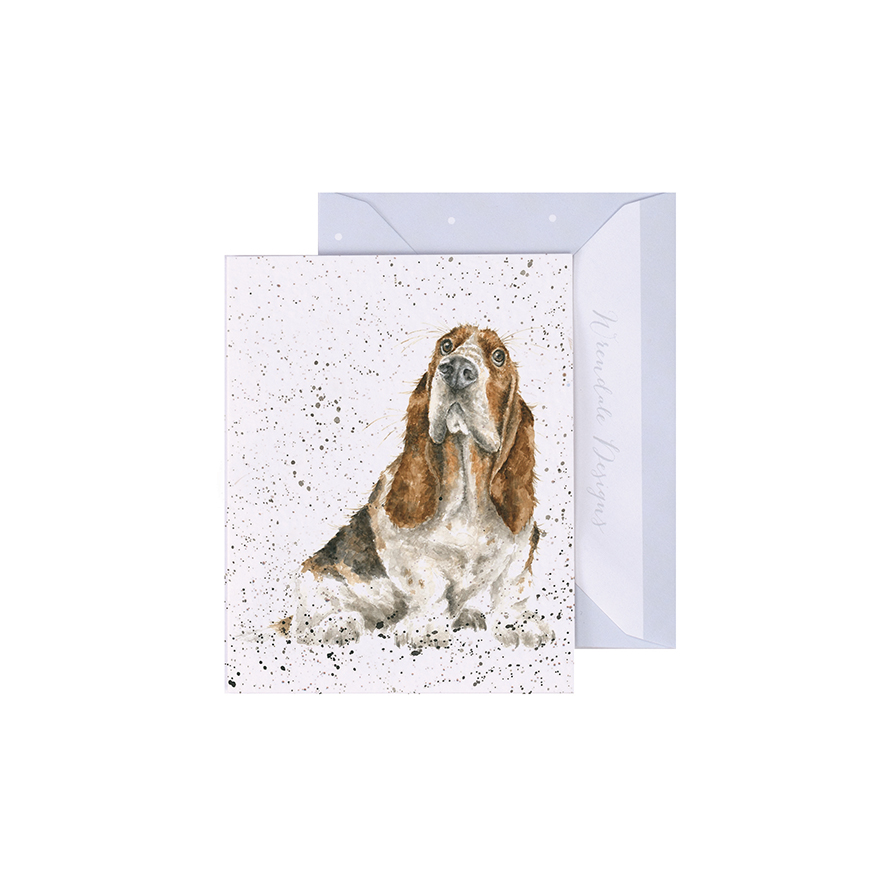 Wrendale Mini-Karte mit Umschlag, Motiv Basset Hound, Did someone say cake