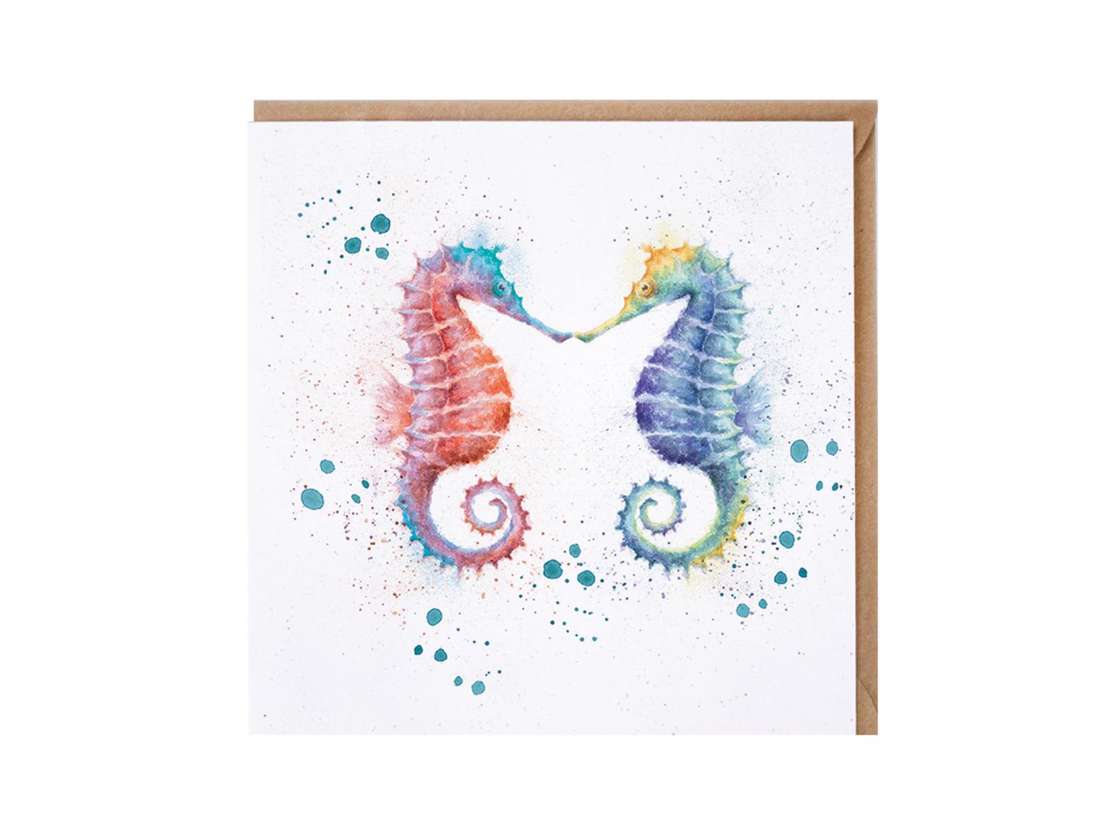 Wrendale Doppelkarte Shell we dance  mit Umschlag, Seepferdchenpaar, Quadratisch, 15x15 cm