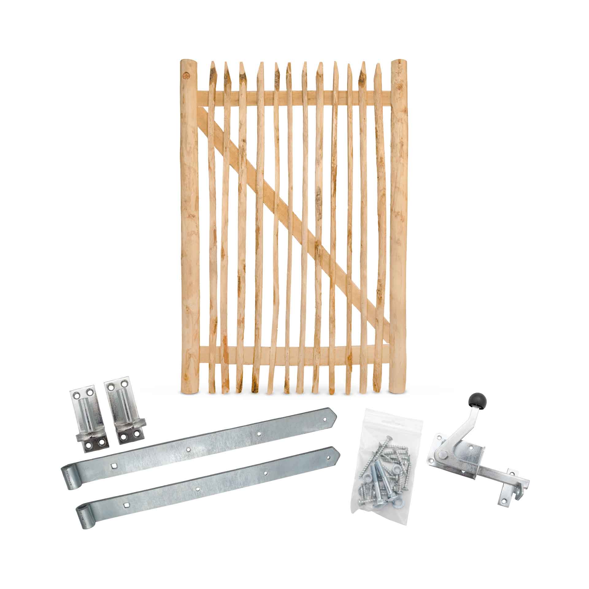Classic Staketenzaun-Tor Set (silber) aus Edelkastanie, Breite 120 cm, Höhe 175 cm (genagelte Ausführung) Classic Staketenzaun-Tor Set (silber) aus Edelkastanie, Breite 120 cm, Höhe 175 cm (genagelte Ausführung)