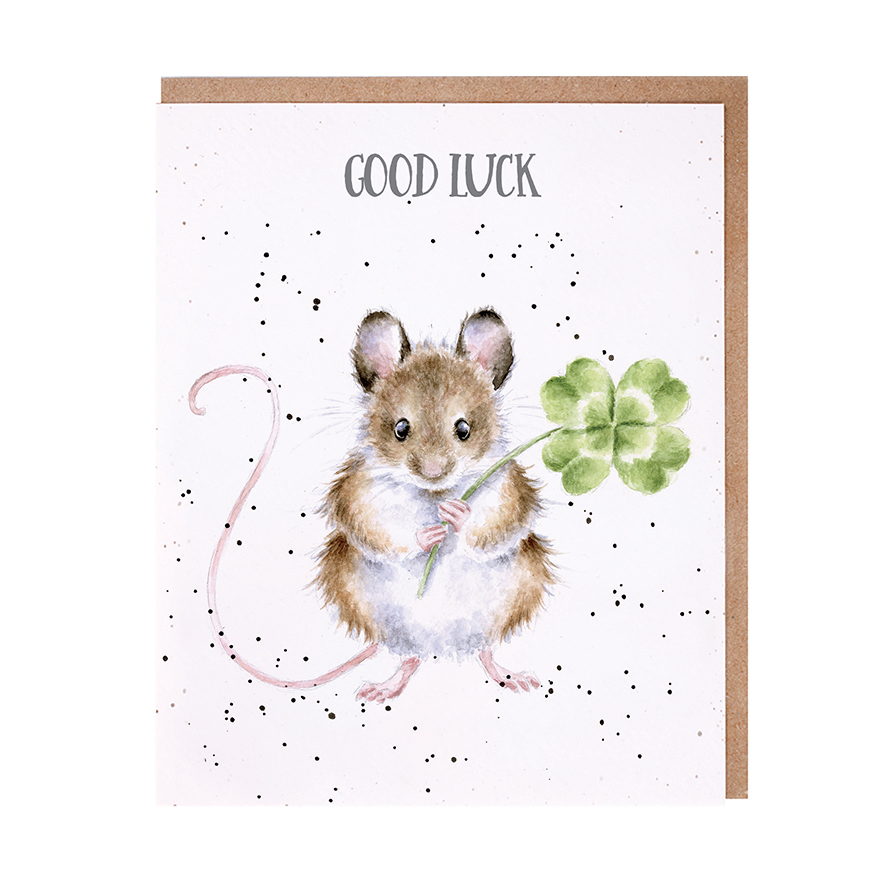 Wrendale Doppelkarte mit Umschlag, Maus Good Luck 13,5x17 cm, rechteckig