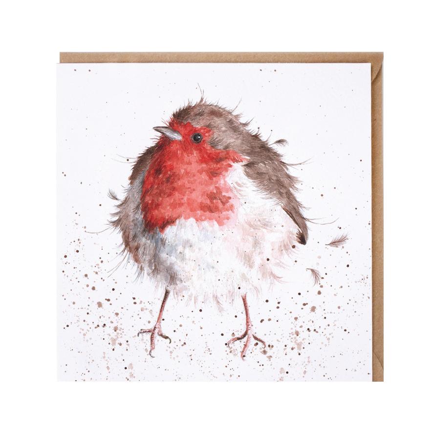 Wrendale Doppelkarte Jolly Robin mit Umschlag, Motiv Rotkehlchen , Quadratisch, 15x15 cm