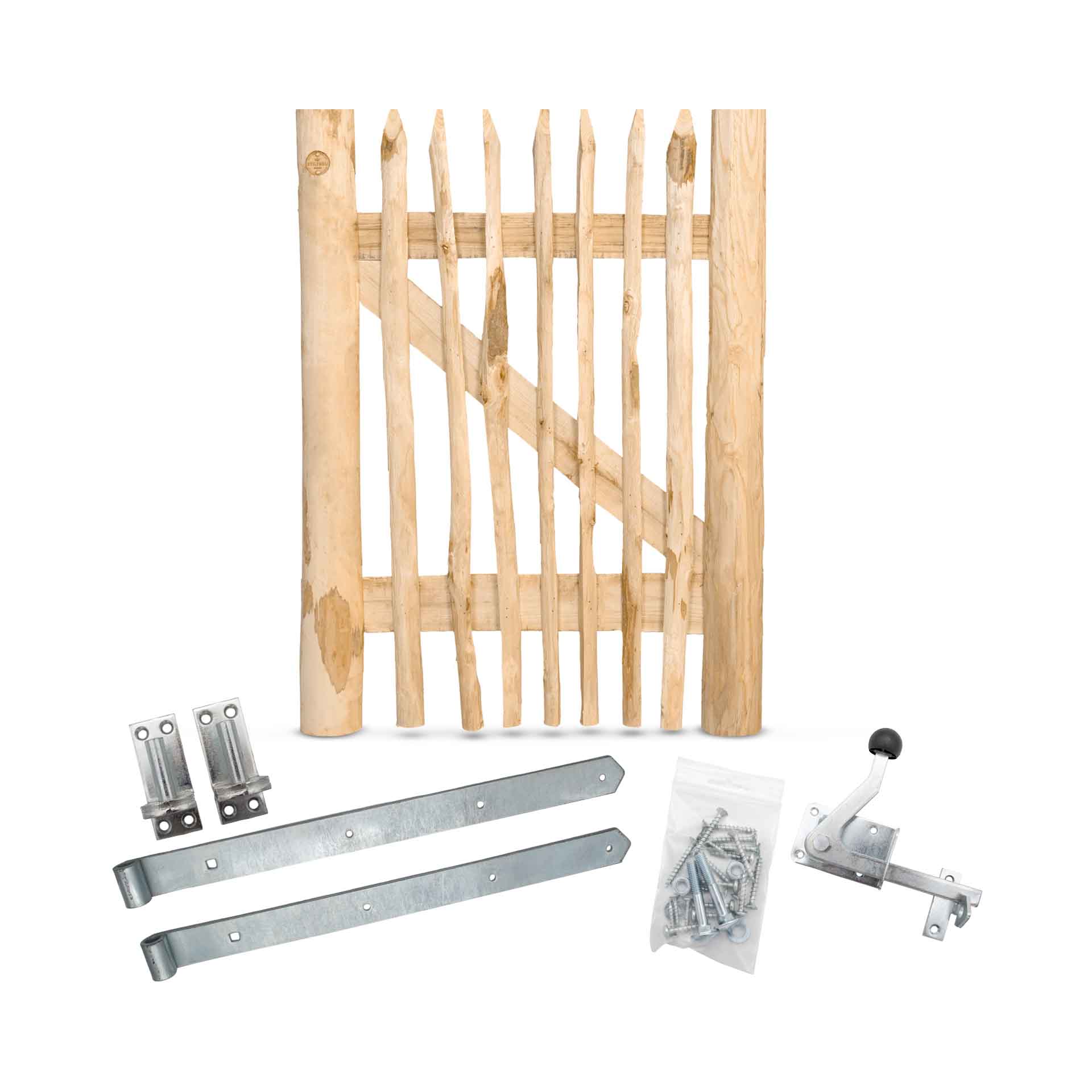 Staketenzaun-Tor Set (silber) aus Edelkastanie, Breite 75 cm, Höhe 100 cm (genagelte Ausführung)