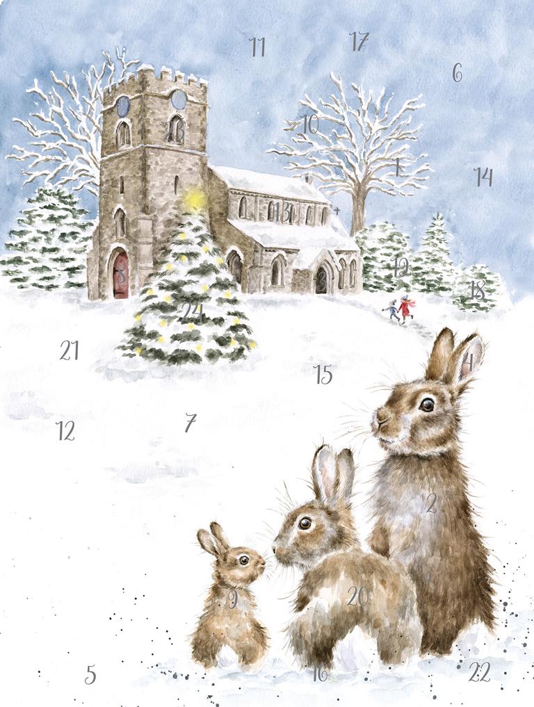 Wrendale Bilder-Adventskalender, Motiv 3 Hasen im Schnee, Din A4