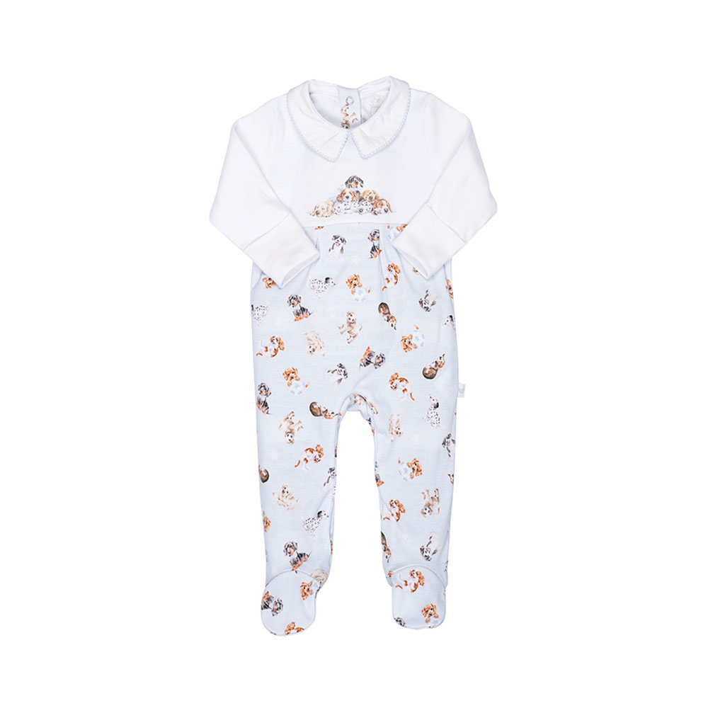 Babystrampler, Motiv Hunde " Little Paw", Farbe Hellblau, Größe 6-12 Monate