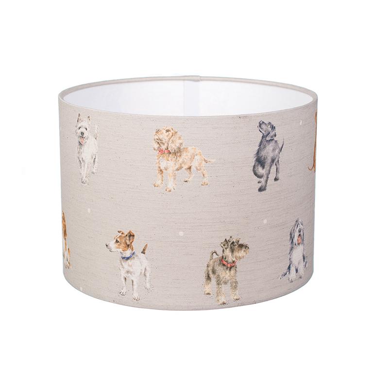 Wrendale Lampenschirm klein, Stoff, Motiv Hunde, natur/beige, D 30cm, H 21cm