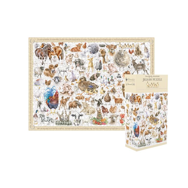 Wrendale Puzzle "Farmyard Friends", in Schachtel, Motiv verschiedene Tiere, beige/weiß, 1000 Teilig, Puzzle 51x69cm