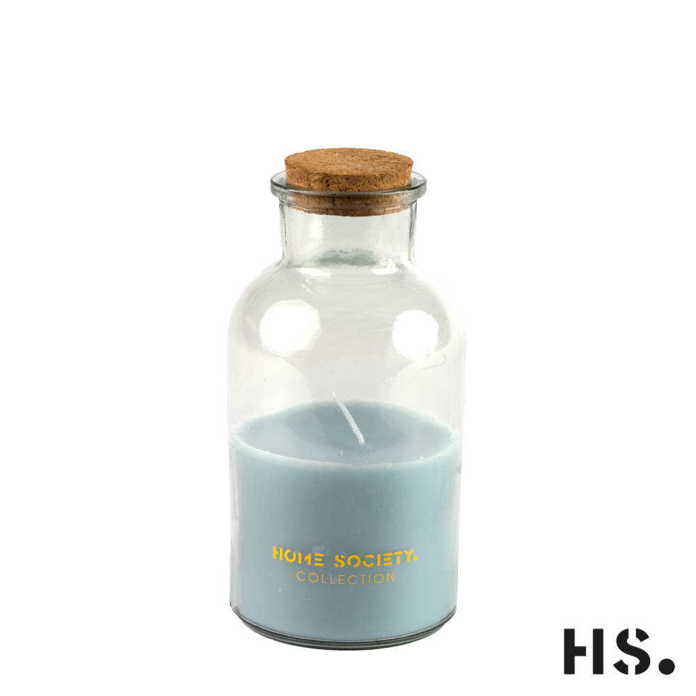 Kerze im Glas mit Korkdeckel S, Hellblau