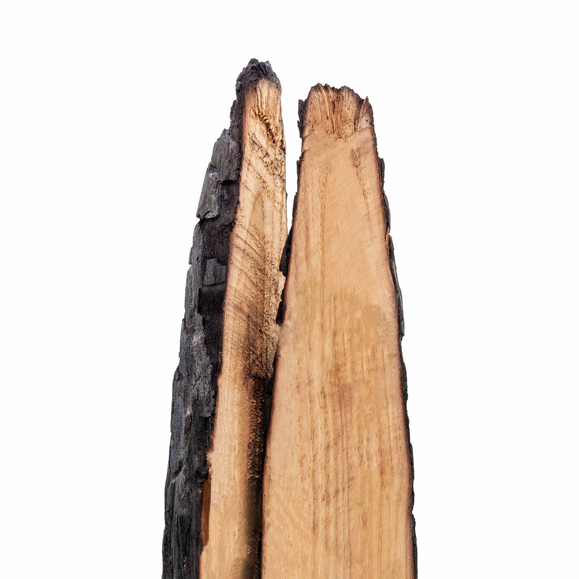 Yakisugi Pfähle, geflammt, aus Kastanie, 200 cm Länge, Durchmesser 6-8 cm