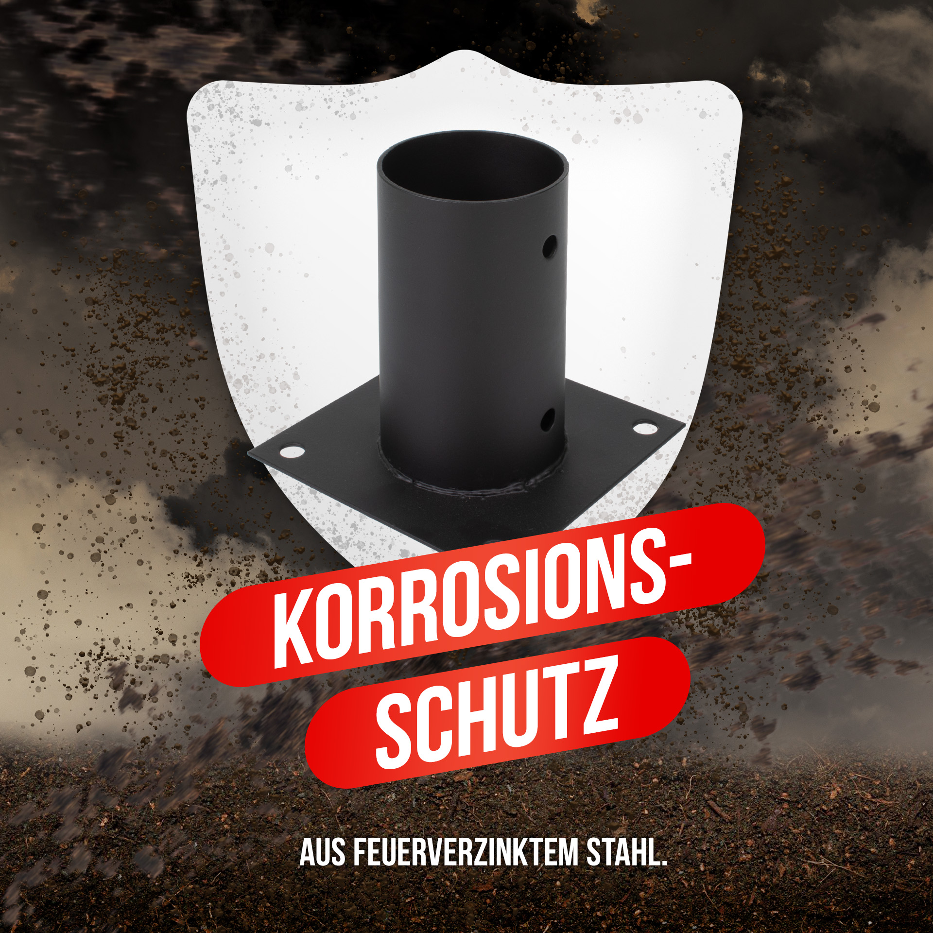 Aufschraubhülse (80 mm) für Rundholzpfosten, pulverbeschichtet, schwarz