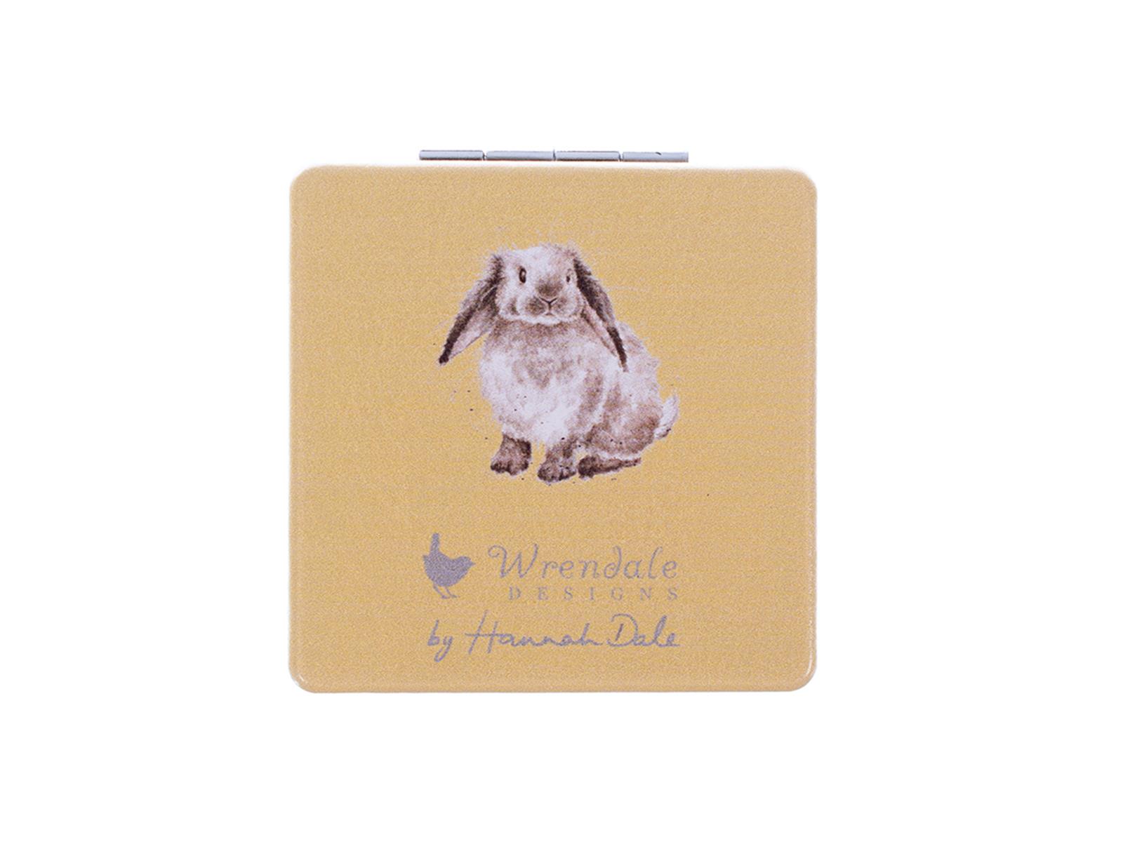 Wrendale Taschenspiegel zum klappen in Geschenkschachtel, Motiv Hase, gelb,7x7cm