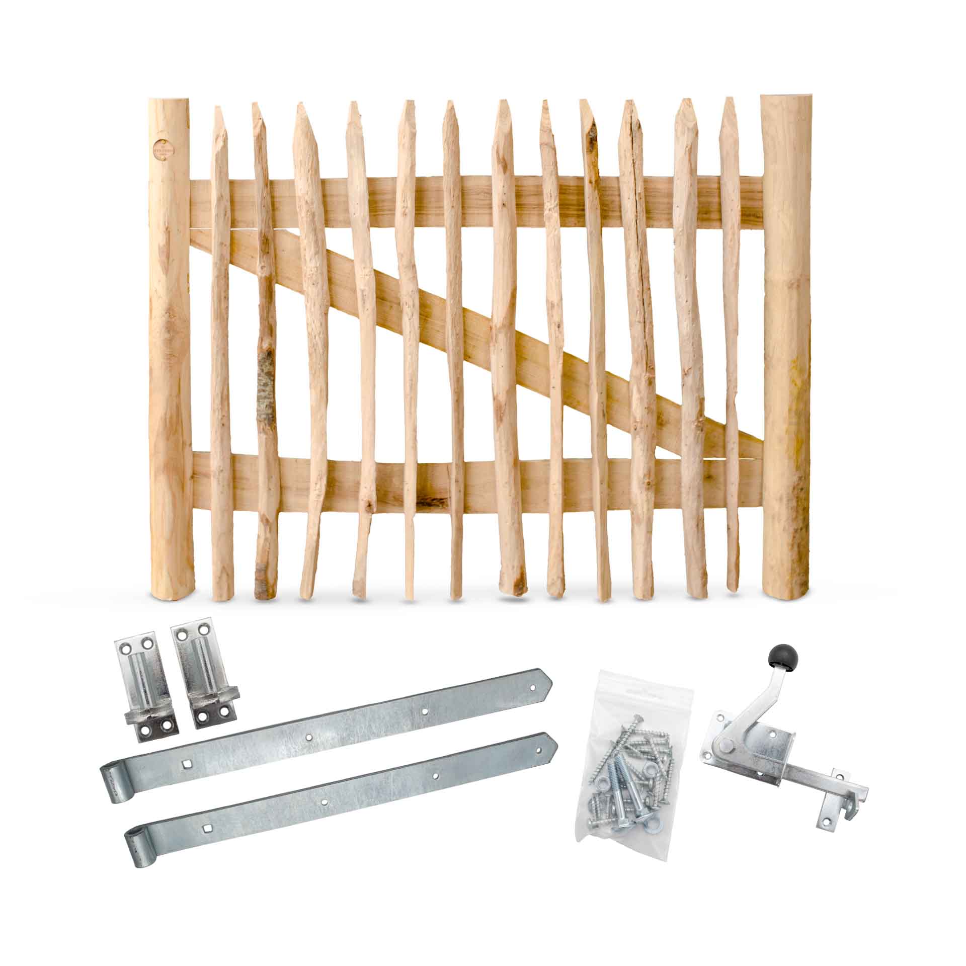 Classic Staketenzaun-Tor Set (silber) aus Edelkastanie, Breite 120 cm, Höhe 90 cm (genagelte Ausführung) Classic Staketenzaun-Tor Set (silber) aus Edelkastanie, Breite 120 cm, Höhe 90 cm (genagelte Ausführung)